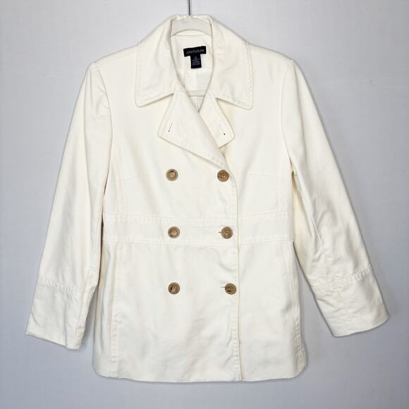 Ann Taylor‎ Pea Coat Size M Soft White Cotton Double Breasted Classic Y2K - Picture 11 of 11